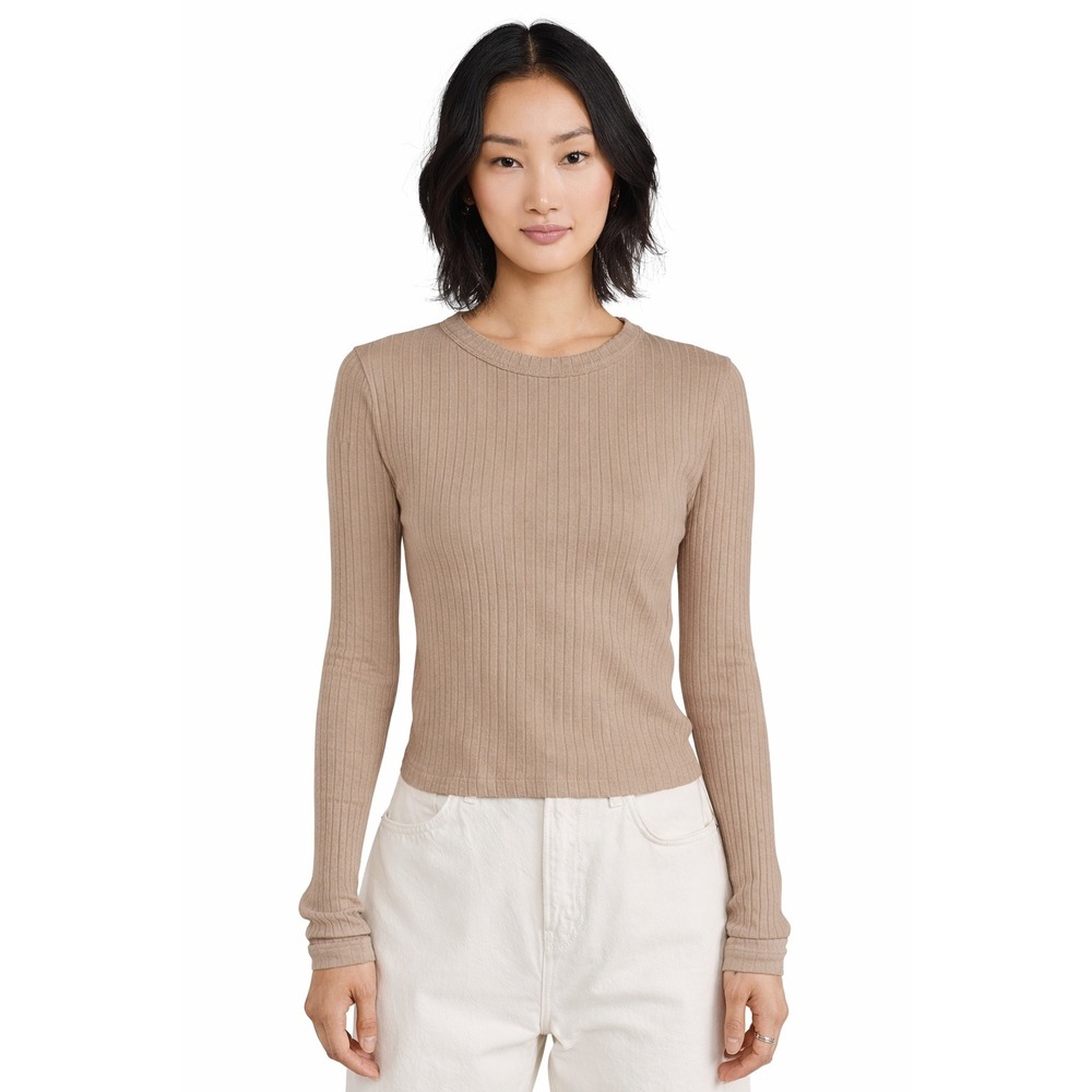 IRO Paris Elips T Long Sleeve Shirt Ribbed Fine Knit Made in Portugal Taupe XL